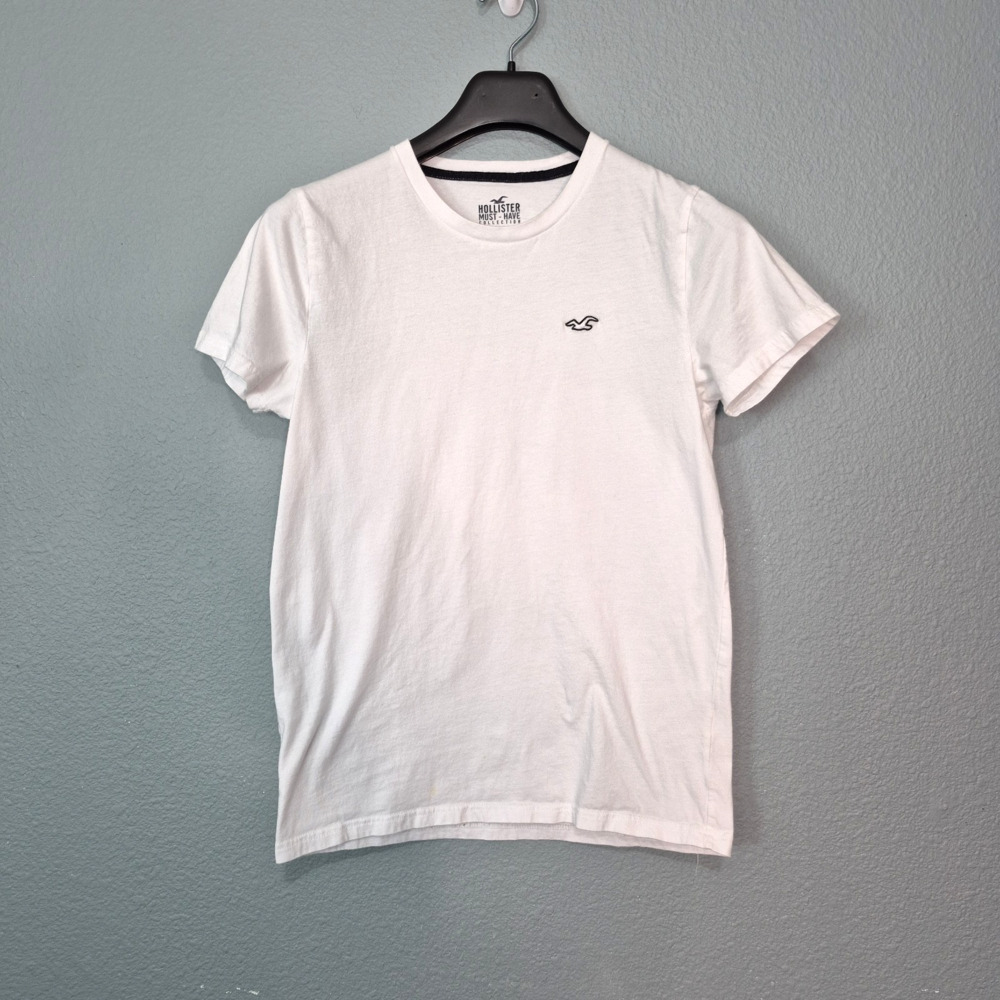 Hollister Shirt Mens Small 100% Cotton Icon Crew T-Shirt White Casual Comfort